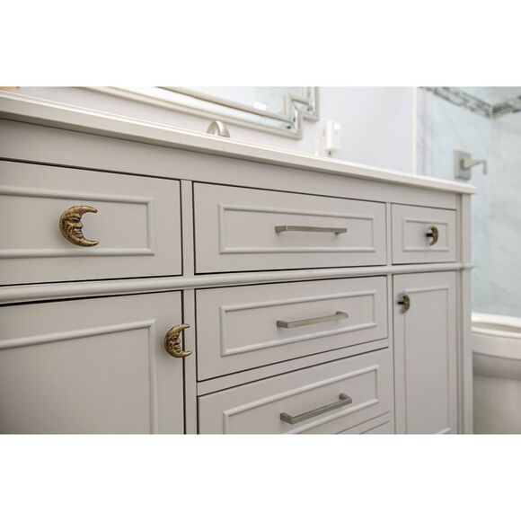 Set of 6 Gold Cast Iron Crescent Moon Face Drawer Pulls Decorative Cabinet Knobs - Picture 8 of 12